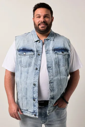 Men Plus Herren Übergrößen Jeansweste L-8XL, Knopfleiste medium stone 3XL - Moderne Jeansweste für große Größen bis 8XL, mit verstellbarem Saum und praktischen 4 Taschen für optimalen Tragekomfort.
