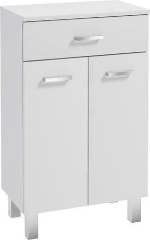 Badezimmerschrank 50x85cm stehend auf Beinen Weiß Hochglanz Mea - Badmöbelset mit modernem Design, inklusive Unterschrank und Schublade für optimale Stauraumnutzung im Badezimmer.