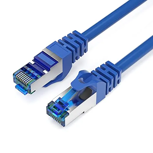 JAMEGA - 2m CAT 7 Netzwerkkabel Gigabit Ethernet Lan Kabel in blau | 10000 Mbit s | Patchkabel Cat.7 Rohkabel S FTP PIMF Schirmung mit RJ45 Stecker | Switch Router Modem Access Point