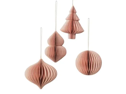 Broste Copenhagen Christmas Mix Papierhänger Dusty Pink Set (4 Stück) - Geschenkpapier: Stilvolle Papier-Weihnachtsbaumschmuck in Dusty Pink, ideal für eine moderne und festliche Dekoration mit 4 dekorativen Aufhängern.