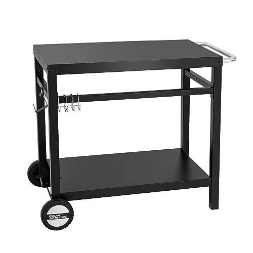 Royal Gourmet Grillwagen - Multifunktioneller Grilltisch für Outdoor BBQ - Grillwagen für Garten und Terrasse, ideal als Beistelltisch oder Servierwagen, mit stabiler Stahlrohrstruktur und praktischen Haken für Grillutensilien.