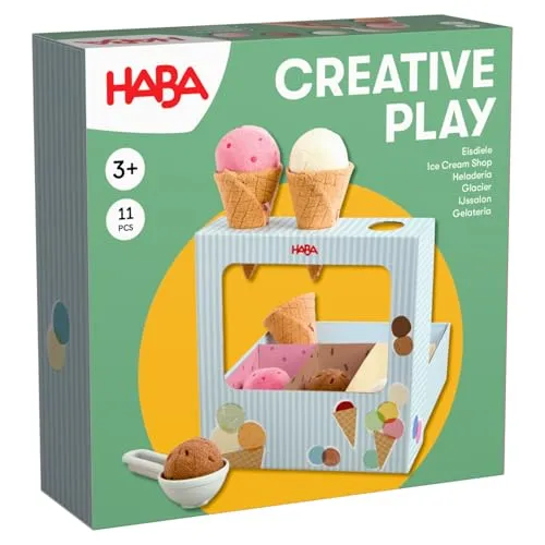 HABA Creative Play - Eisdiele - Küchen-Spielzeugset für kreatives Rollenspiel, fördert Feinmotorik und Sprachentwicklung, ideal als Ergänzung zum Creative Play 3 in 1.