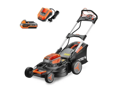 FUXTEC 40V Akku Rasenmäher FX-E2RM51SET - Rasenmäher, kabellos mit 40V Power für maximale Bewegungsfreiheit und Leistung. 4in1-Funktion: Mähen, Fangen, Mulchen & Seitenauswurf. Ideal für eine mühelose Rasenpflege ohne Kabel.
