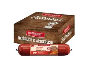 Fleischeslust Nassfutter Hund Adult Futterbox Rind, Karotte, Hagebutte & Kürbiskerne 6x800 g