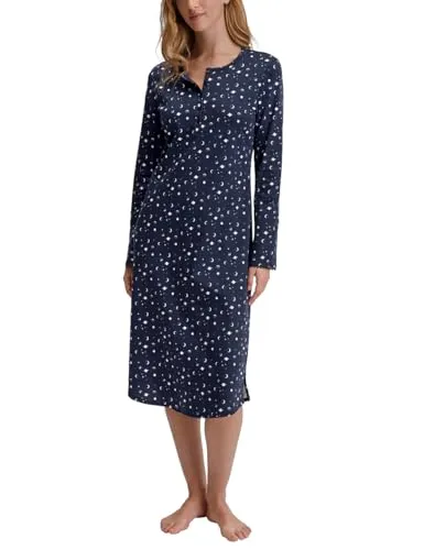 CALIDA Midnight Dreams Langarm-Nachthemd, Länge 110 cm Damen, aus 100% Bio-Baumwolle, wärmende Qualität