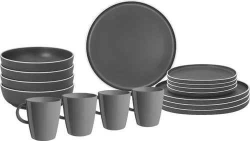 BRUNNER Lunch Box Dolomit grau Geschirrset 16-tlg. - Hochwertiges Melamin Geschirrset mit zeitlosem Design und Anti-Slip-Unterseite. Perfekt für Picknicks oder den Alltag, BPA-frei und ideal für Familien.