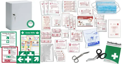 WM-Teamsport Erste-Hilfe-Set Verbandschrank A mit Inhalt nach DIN 13157 + Aushang, Aufkleber