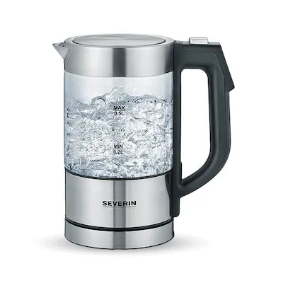 SEVERIN Digitaler Mini Glas Wasserkocher 0,5 l - Kompakter Wasserkocher mit Temperaturauswahl und Kalkfilter für müheloses Kochen und Reinigung