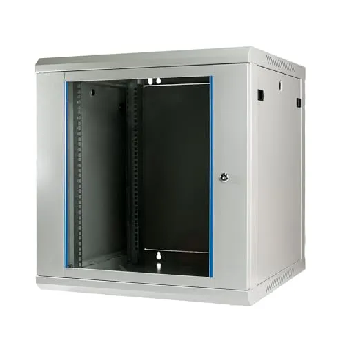 Netzwerkschrank 19 Zoll 12HE I 600 mm Tiefe I Serverschrank Grau I Wandmontage I abschließbare Glastür I voll montiert I 100 kg Traglast I 600×450×636 mm (Grau - 60cm, 12HE)