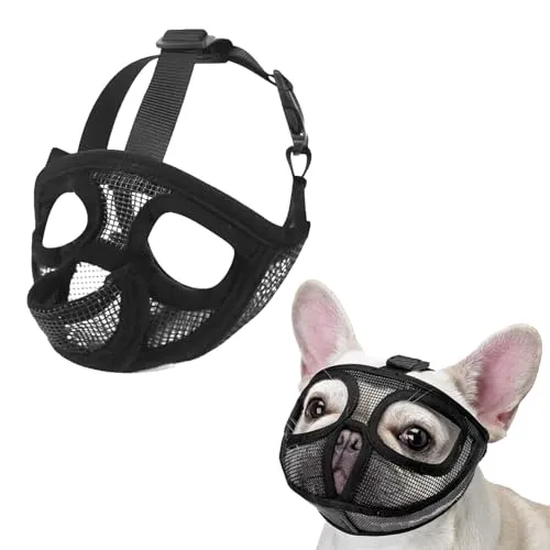 Maulkorb Französische Bulldogge, Verstellbare Fressschutz für Hunde, Atmungsaktive Maulkorb aus Mesh, Schutz vor Beißen, Nagen und Bellen, Geeignet für Bulldoggen, Stupsnasen und Ähnliche Rassen (M)