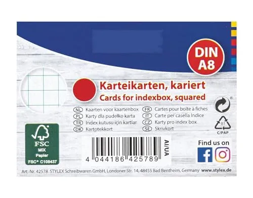 Karteikarten / DIN A8 / weiss / kariert 1000