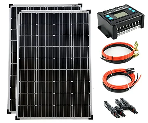 SOLARTRONICS Inselanlage Komplettset: 2x 100W monokristalline Solarmodule