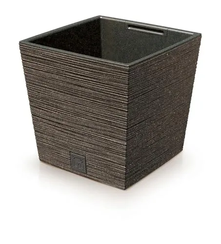 Prosperplast 2in1 Blumentopf mit Innenkübel Blumenkasten Pflanzentopf Übertopf Kunststoff Holz Meißel Optik 29,5 cm x 29,5 cm x 29 cm (Kaffeebraun)