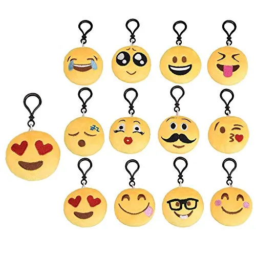 VOARGE Emoji Schlüsselanhänger, 12 Plüsch Tasche Anhänger 6cm Spielzeug Plüsch Kissen Geschenke für Kinder Tasche Rucksack Ranzen Anhänger, Party Favors Dekoration Kinder Spielzeug Schlüsselanhänger