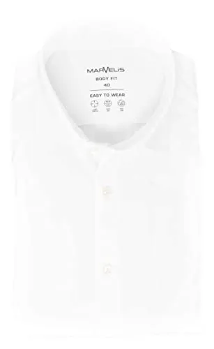 Marvelis Body Fit Hemd Langarm Haifischkragen Jersey in Weiß, Größe 39 - Stylisches Slim Fit Hemd mit Haifischkragen und sportlichen Manschetten. Hergestellt aus hochwertigem Jersey für optimalen Tragekomfort. Ideal für elegante Anlässe.
