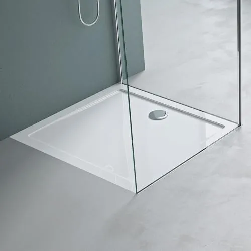 Mai & Mai Duschwanne Duschtasse 90x100x4cm Rechteckig Weiß aus hochwertigem Acryl inkl. Ablaufgarnitur AL01 Faro