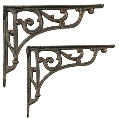 Moritz 2 Stück Wandwinkel Regalträger Regalhalter Wandträger aus Gusseisen Größe 16,5 cm x 20,5 cm - ca. 4 mm Bohrlöcher in antikem braun antik Optik Stil