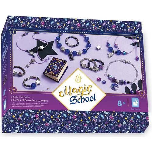 Janod - 8 Schmuckstücke zum Erstellen - Thema Hexen und Zauberer - Magic School - Kreativset für Kinder - Förderung der Feinmotorik und Konzentration – Ab 8 Jahren – J09132