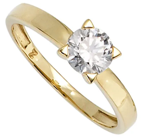 Schmuck Krone Goldring Solitär Ring mit Zirkonia, 333 Gelbgold, Gold 333