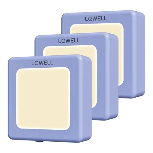 LQWELL® Nachtlicht Steckdose Faltbar mit Dämmerungssensor, Nachtlampe Einstellbare Helligkeit, Automatisch Steckdosenlicht, Orientierungslicht Warmweiß für Kinder Zimmer Gang Treppen (Lila, 3 STK)