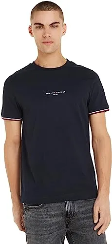 Tommy Hilfiger Herren T-Shirt Kurzarm mit Logo, Blau (Desert Sky) - T-Shirts für Herren: Bequemes Kurzarmshirt aus 100% Baumwolle mit Tommy Hilfiger Logo, ideal für entspannte Freizeitlooks und als hochwertiges Geschenk.