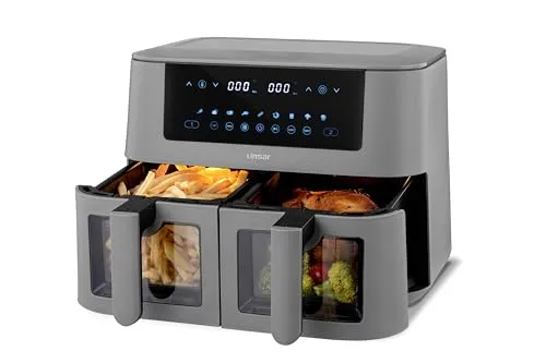 Linsar Heißluftfritteuse 3000W mit Doppelkammer - Heißluftfritteuse mit 2 Fächern, 9 Programmen und Touchscreen für gesunde Zubereitung von Frittiergut bis 9 Litern - ideal für große Familien!