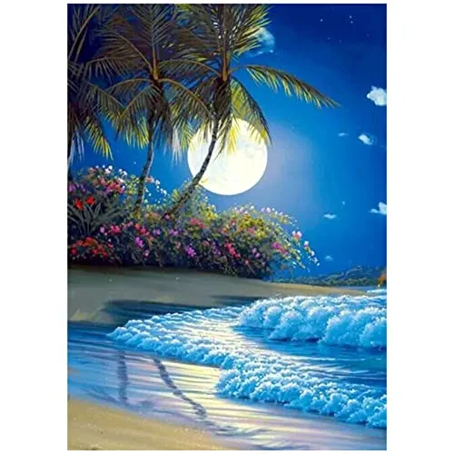 Quadratische Diamant Malerei, 5D Diamant Painting Strand und Meer Square Diamond Painting Full Kreuzstic Stickmosaik für Küchedkoration, mit Werkzeug, Zubehör, Aufbewahrungsbox, 30x40cm