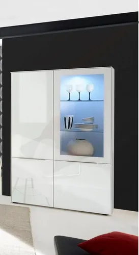 Mäusbacher Vitrine Mix Box 0771_VR_1-1GL - Vitrinenschrank mit modernem Hochglanz-Design und Glastür, ideal für stilvolle Wohn- oder Esszimmer. Bietet viel Stauraum für Bücher und Geschirr, erhältlich in verschiedenen Farben.