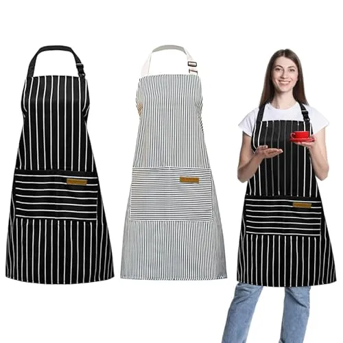RFYTDCF Kochschürze, 2 Stück Baumwollschürze Verstellbare mit 2 Taschen Koch Schürze Damen und Herren Küchenschürze zum Kochen Backen Hausarbeiten Malen (Schwarz, Grau)