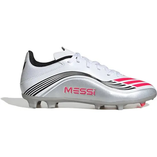 Adidas F50 MESSI LEAGUE FG/MG Kinder - silber - Fußballschuhe für Kinder, inspiriert von Lionel Messi. Mit flexiblem HybridTouch Obermaterial und vielseitiger Außensohle für schnelles Spiel auf verschiedenen Oberflächen.