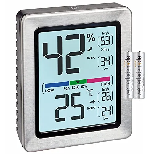 TFA Dostmann 30.5047.54 EXACTO Digitales Thermo-Hygrometer, besonders genau mit Präzisionssensor (silber mit Batterien)