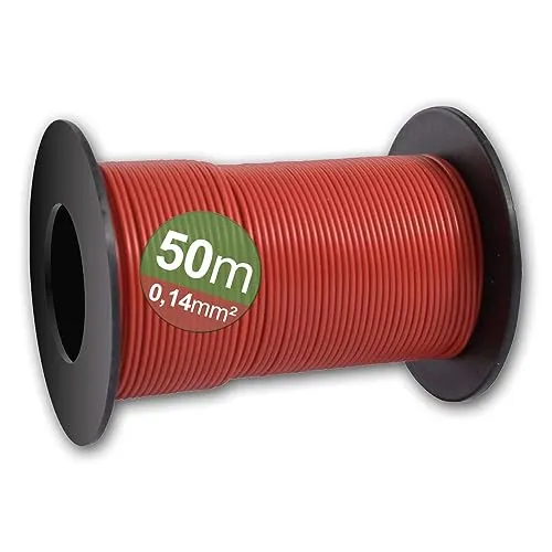 world-trading-net Schaltlitze 0,14mm², rot, Länge 50m, auf Kunststoffspule, Aufbau 18x 0,1mm, Leiterquerschnitt 0,14mm²