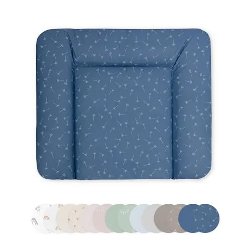 Ehrenkind® Abwaschbare Wickelauflage - Jeansblau Pusteblume, 72x85 cm - Wasserabweisende Wickelauflage für einfache Reinigung. Komfortable Polsterung und erhöhte Seitenteile für sichere Wickelmomente. Ideal für viele Wickelkommoden.
