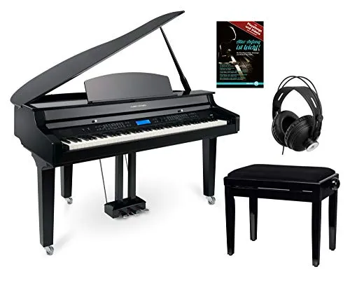 Classic Cantabile GP-A 810 Digitalflügel schwarz Hochglanz Set - Digitalpiano mit 88 gewichteten Tasten, max. 256-fache Polyphonie und Bluetooth®-Streaming, inkl. Bank, Kopfhörer und Klavierschule – ideal für anspruchsvolle Musiker.