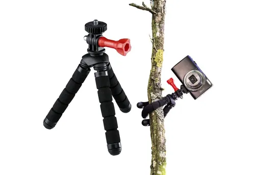 Hama Flex Flexibles Mini-Stativ 14cm Tripod Schwarz Kamerastativ (Beine mit 360°-Biegung Kamera 1/4