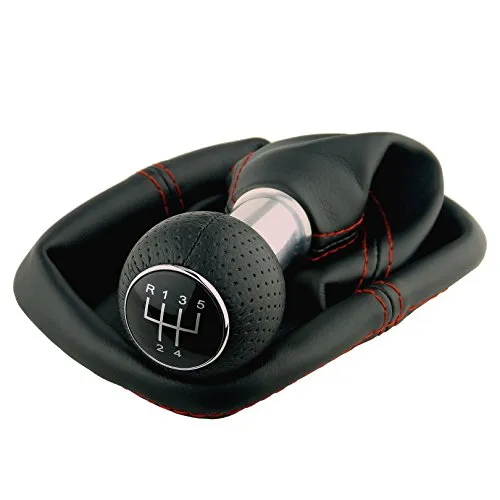 L & P Car Design L&P A254-8 Schaltsack Schaltmanschette Schwarz Naht Rot Schaltknauf perforiert PU Leder 5 Gang 12mm kompatibel mit VW Golf 4 IV Knauf Plug Play Ersatzteil für 1J0711113