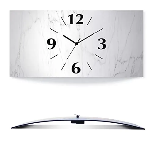 ARTLAND Wanduhr ohne Tickgeräusche – 50x25 cm in Weißer Marmor Stein Optik - Wanduhr aus Aluminium im modernen Design, geräuschloses Uhrwerk und ideal für Wohnzimmer, Schlafzimmer oder Büro. Made in Germany – langlebig und stilvoll.
