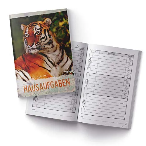 itenga Hausaufgabenheft Tiger DIN A5 96 Seiten Schulbedarf Meine Hausaufgaben für Grundschule Gemeinschaftsschule Realschule Gymnasium