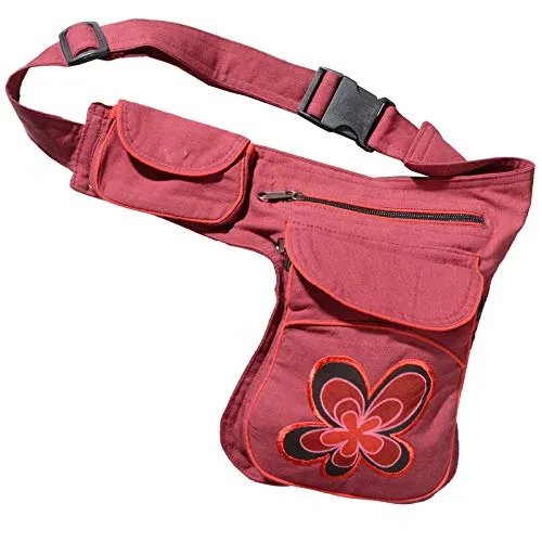 Goa Schulter Bauchtasche mit Blumenmotiv in rot von Kunst und Magie