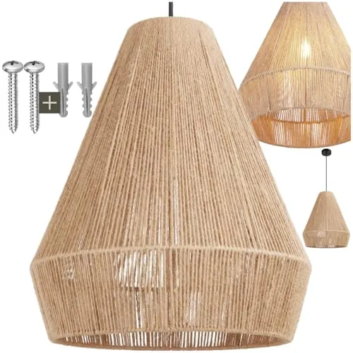 TecTake Pendelleuchte Suri aus Jute im Boho-Stil - 40W, natur - Stilvolle Pendelleuchte im Boho-Design, handgefertigt aus nachhaltiger Jute mit stabilen Stahlgestell. Schaffe eine warme Atmosphäre in jedem Raum.