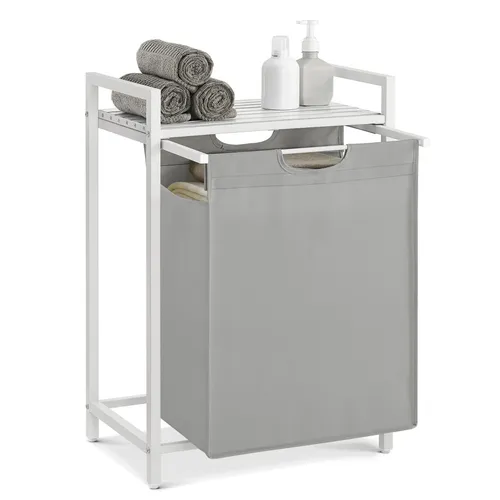 VASAGLE Wäschekorb mit Ablage - 65L, Taubengrau - Eleganter Vintage-Wäschekorb mit abnehmbarem Wäschesack und stabilem Metallrahmen, ideal für ordentliches Wäschemanagement im Haushalt.