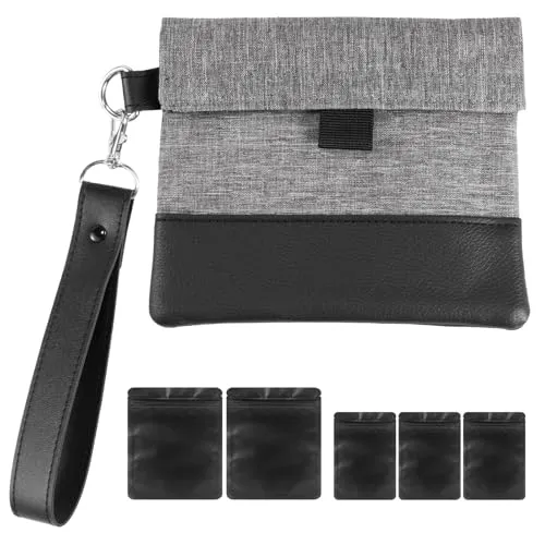 WANNTO Geruchsdichte Tasche Mini – Tragbare Aufbewahrung 17,5 × 15 cm mit Doppelverschluss, Netzfächern & 5 Zip-Beuteln – Diskrete Aufbewahrungstasche mit Aktivkohlefutter für unterwegs