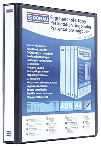 DONAU 2788164PL-01 Präsentationsringbuch Präsentationsordner Ringbuch Präsentation/Schwarz / 4-D-Ring-Mechanik-Mechanik DIN A4 Füllhöhe 16 mm/mit Taschen/ 1 Stück