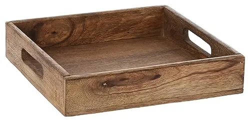 Tablett Mangoholz Dekotablett Serviertablett braun Natur massives Holztablett Mango Holz (24 x 24 cm)