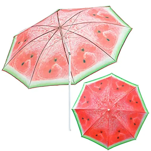 Sonnenschirm Wassermelone 180 cm - Funktioneller Sonnenschirm für Garten und Strand, aus wetterfestem Polyester und robustem Stahl, mit praktischer Bremsfunktion für individuellen Schatten.
