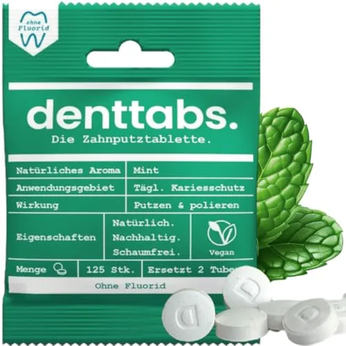 Denttabs Zahnputztabletten Minzgeschmack 125 Stk. die vollwertige Alternative zur Zahnpasta, fluoridfrei