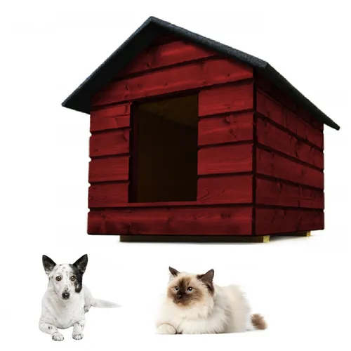 QLS Hunde- und Katzenhaus M – Isoliert und Wetterfest - Isoliertes Hunde- und Katzenhaus aus Mahagoni für den Außenbereich. Ideal für kleine Hunde und Katzen, bietet einen gemütlichen Rückzugsort bei jedem Wetter.