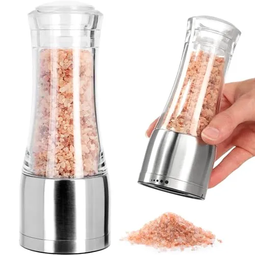 KADAX Salz- und Pfeffermühle, Gewürzmühle aus Acryl, nachfüllbare manuelle Handmühle, Saltz- und Pfefferstreuer, Grinder mit Keramikmahlwerk (Transparent, H: 17 cm)