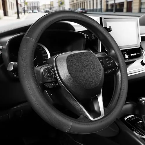 SEG Direct Lenkradbezug für Auto für F-150 Tundra Range Rover, große Größe 39,5-41 cm, Auto-Innenausstattung, schwarzes Mikrofaserleder