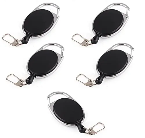 5er Pack Schlüsseljojo mit 60 cm Seil - Ausweisjojo - 6,5 x 3,5 cm Schlüsselanhänger ausziehbar - Karabinerhaken für Hose - JoJo Ausweishalter - Einziehbarer Clip Kartenhalter - Schlüsselkette